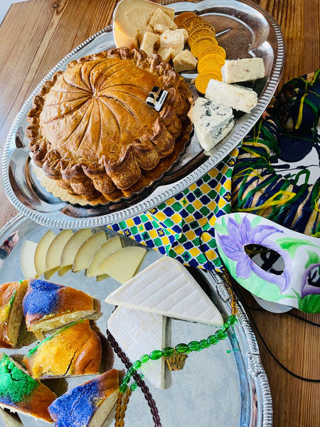 FEBRUARY 7th: Happy Mardi Gras! King cake, cheese, and wine!
