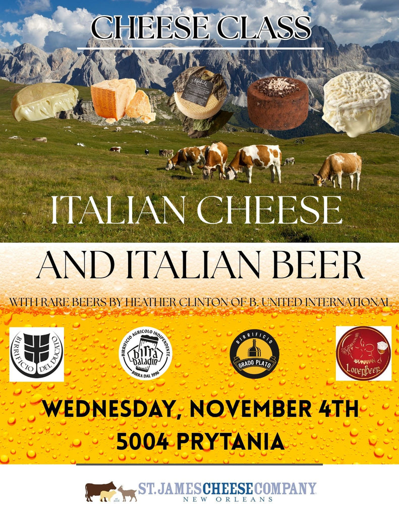 WEDNESDAY NOVEMBER 4TH - Italian Cheese and Beer Class